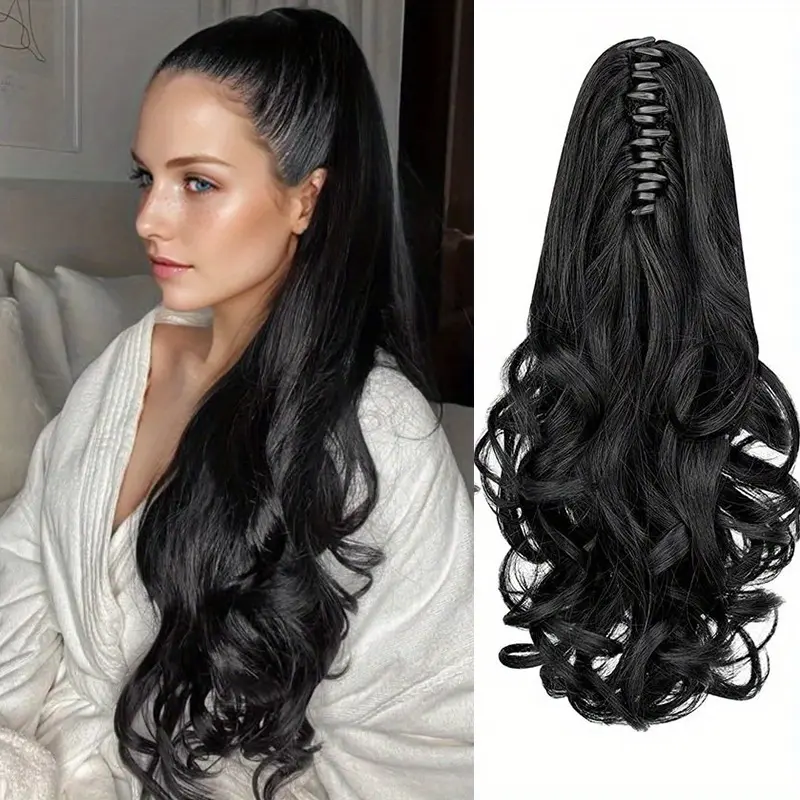 ZIHAN Claw Clip Ponytail Extension, 20-Inch Long Body Wavy Synthetic Hairpiece for Women, Heat-Resistant and Voluminous for Daily Styling, Synthetic Clip Hairpiece, Claw Clip Style
