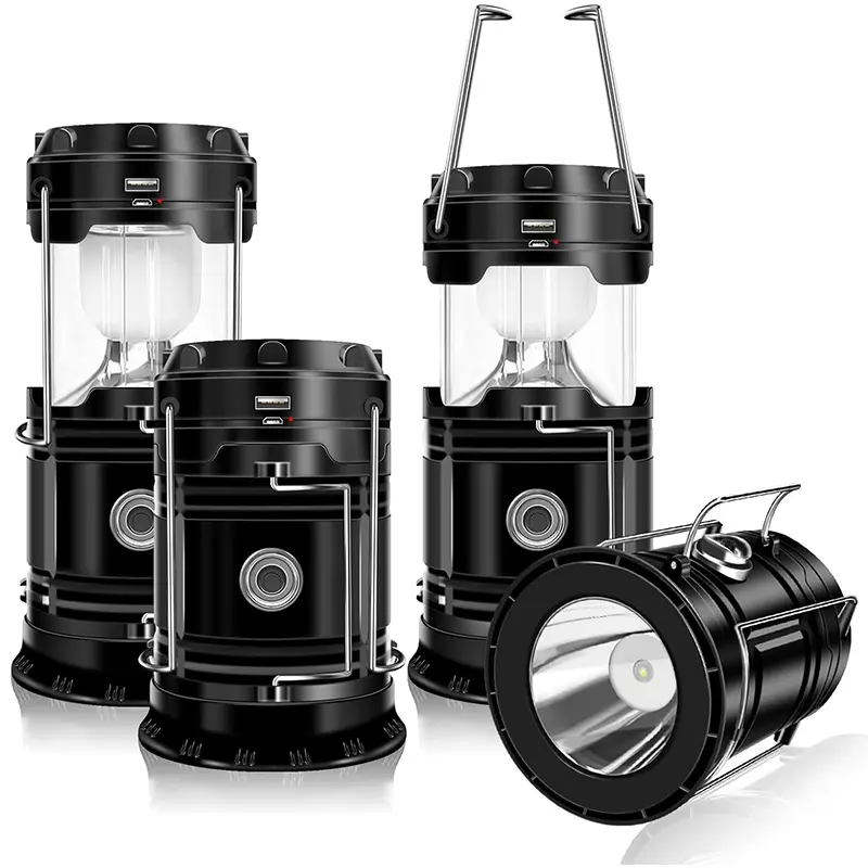 4-Pack Collapsible Portable LED Camping LanternLightweight Waterproof Solar USB RechargeableFlashlight for Indoor/Outdoor Emergency Useflashlight survival kit flashlight