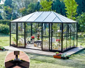 VanAcc 14x9.5x9 FT Hybrid Polycarbonate Greenhouse Quick Connector Fast Assembly, Swing 2 Doors Clear Panels