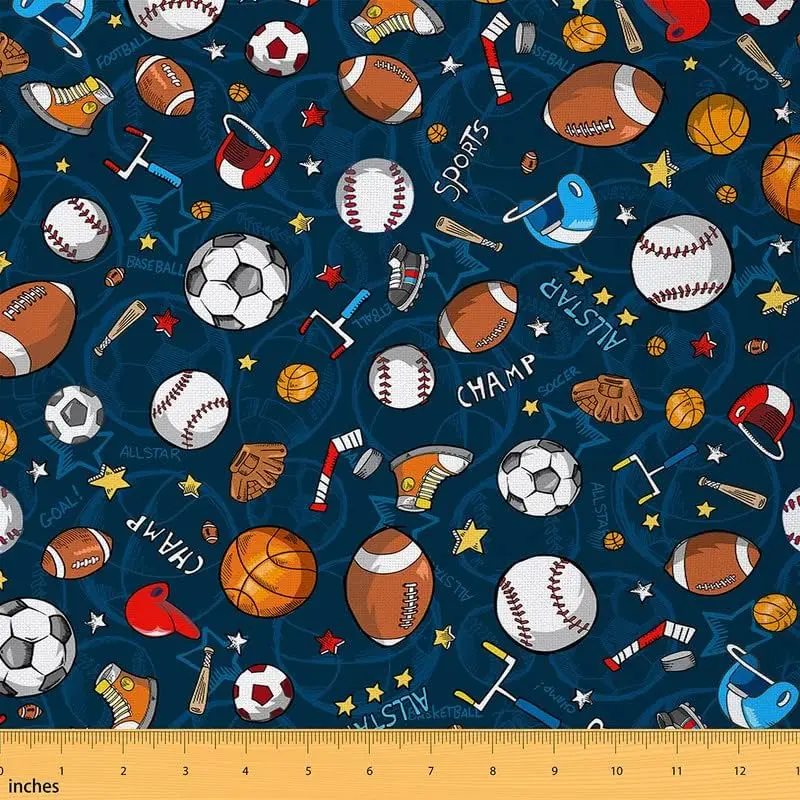 Feelyou Balls Theme Fabric by the Yd - DIY-Friendly Waterproof Upholstery Fabric for Football, Basketball, Baseball Sports Games & Outdoor Use, Waterproof Fabric
