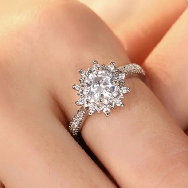 Women's Luxury 6-Prong CZ Ring, Copper High-End Fashion Band, Minimalist Couple Ring, Ideal Proposal & Wedding Gift for Holidays Women's Luxury 6-Prong CZ Ring, Copper High-End Fashion Band, Minimalist Couple Ring, Ideal Proposal & Wedding Gift for Holidays