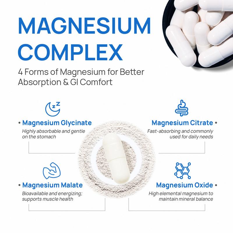 Selerb Magnesium Complex 300mg – 4 Types of Magnesium with B6, D3, Zinc, Slippery Elm – Sleep, Relaxation & Muscle Suppor Dietary t – 90 Capsules Healthcare Fitness Edible