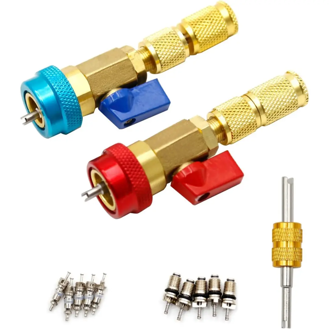 R134a Car A/C Valve Core Quick Remover Installer Kit, High & Low Pressure Schrader Valve Core Replacement Tool Set with Spare Valve Cores, No Refrigerant Discharge for Auto Air Conditioning Repair