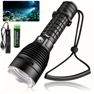 1Pack Aluminum Alloy Rechargeable Scuba Diving Flashlight - XHP70 Super Bright, 20H Long-Lasting Battery, 3 Modes, IPX8 Waterproof, Lockable for Snorkeling, Caving, Rechargeable Flashlight