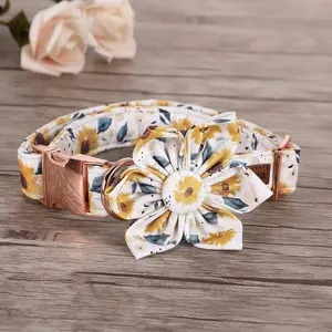 Elegant Little Tail Sunflower Girl Dog Collar for Female Dogs, Pet Collar Adjustable Dog Collars with Flower Gift for Medium Dogs Elegant little tail