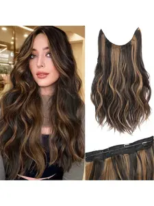 Fish Line Soft Synthetic Hair Extension, Long Wavy Invisible Thread, Natural Look, Suitable for Daily Wear, Women's Hairpiece, Synthetic Extensions