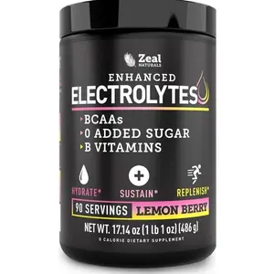 Zeal Electrolyte Powder - 90 Servings | Keto Electrolytes Powder | Zero Sugar, BCAAs, B-Vitamins | Potassium, Zinc, Magnesium | Hydration Powder Recovery Drink | Lemon Berryundefined