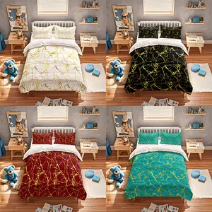 Marble Pattern Bedding Set, Includes Duvet Cover and Two Pillowcases, 100% Polyester, Suitable for Bedroom and Guest Room, Decorative Bedding Set