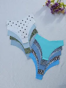 Women's Triangle Seamless Panties Set, Leopard Print Design, Breathable & Comfortable Underwear, Perfect Fit Everyday Wear, Breathable Seamless Panty