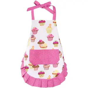 Cupcake  Apron,  Baking Bib Apron for 2-6  , Cute Chef Apron with Pockets for Gardening Painting, Adjustable Kitchen Apron for Little Helper Girls Daughters