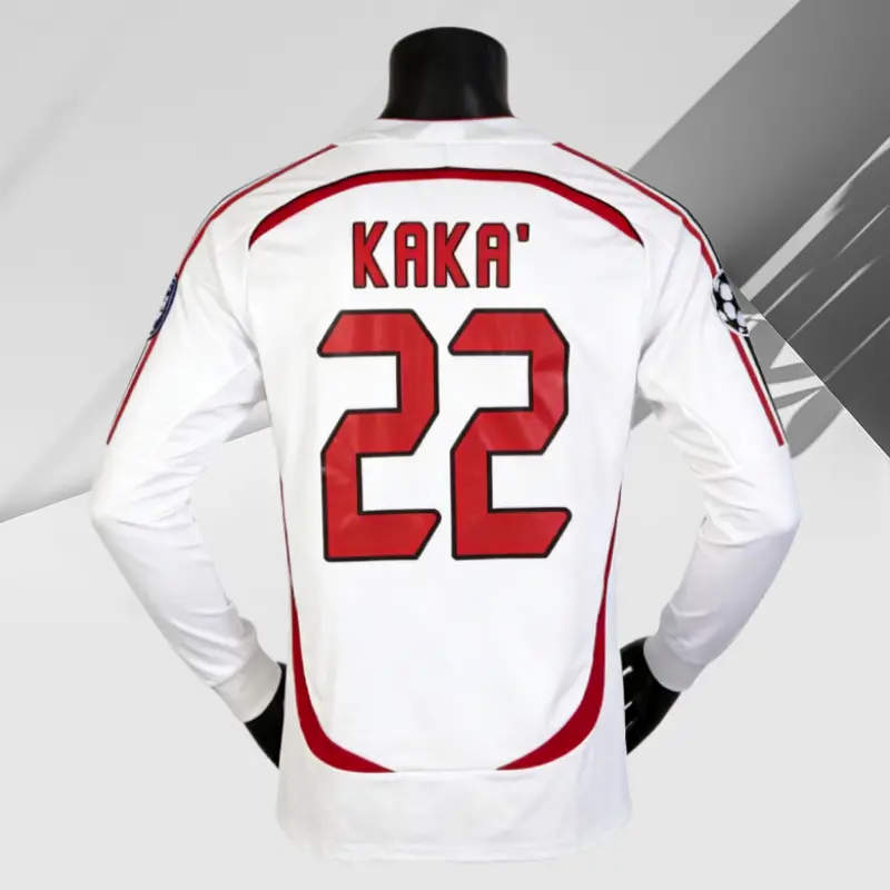 06 07 Away Soccer Jersey KAKA 22# Fan Edition Long Sleeve Jersey White Red