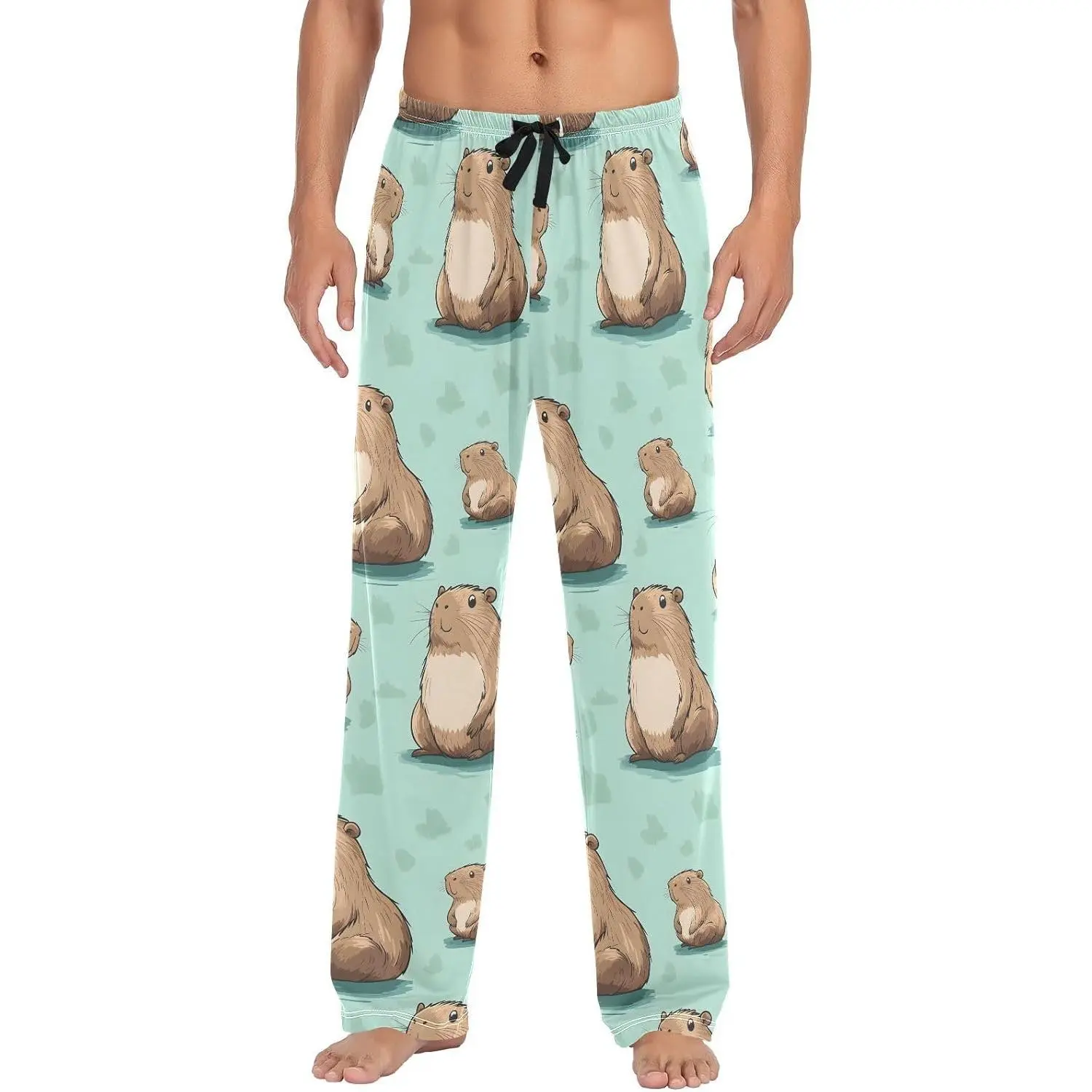 Men's Pajama Pants Capybara Pattern Sleep Bottoms Lounge Sleepwear with Pockets Drawstring