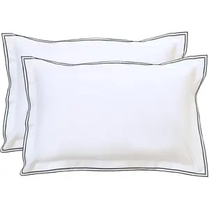White Standard Pillow Shams Set of 2,  Cotton Embroidery Trims Pillowcases, Softer and Breathable Elegant Pillow Cover for Bedding, 20 x 26 Inches