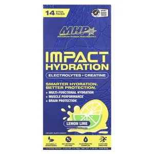 MHP Impact Hydration, Electrolytes + Creatine, Lemon Lime , 14 Stick Packs, 0.52 oz (14.76 g) Each