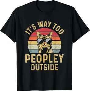 100% Cotton It's Way To Peopley Outside Funny Introvert Cat T-Shirt