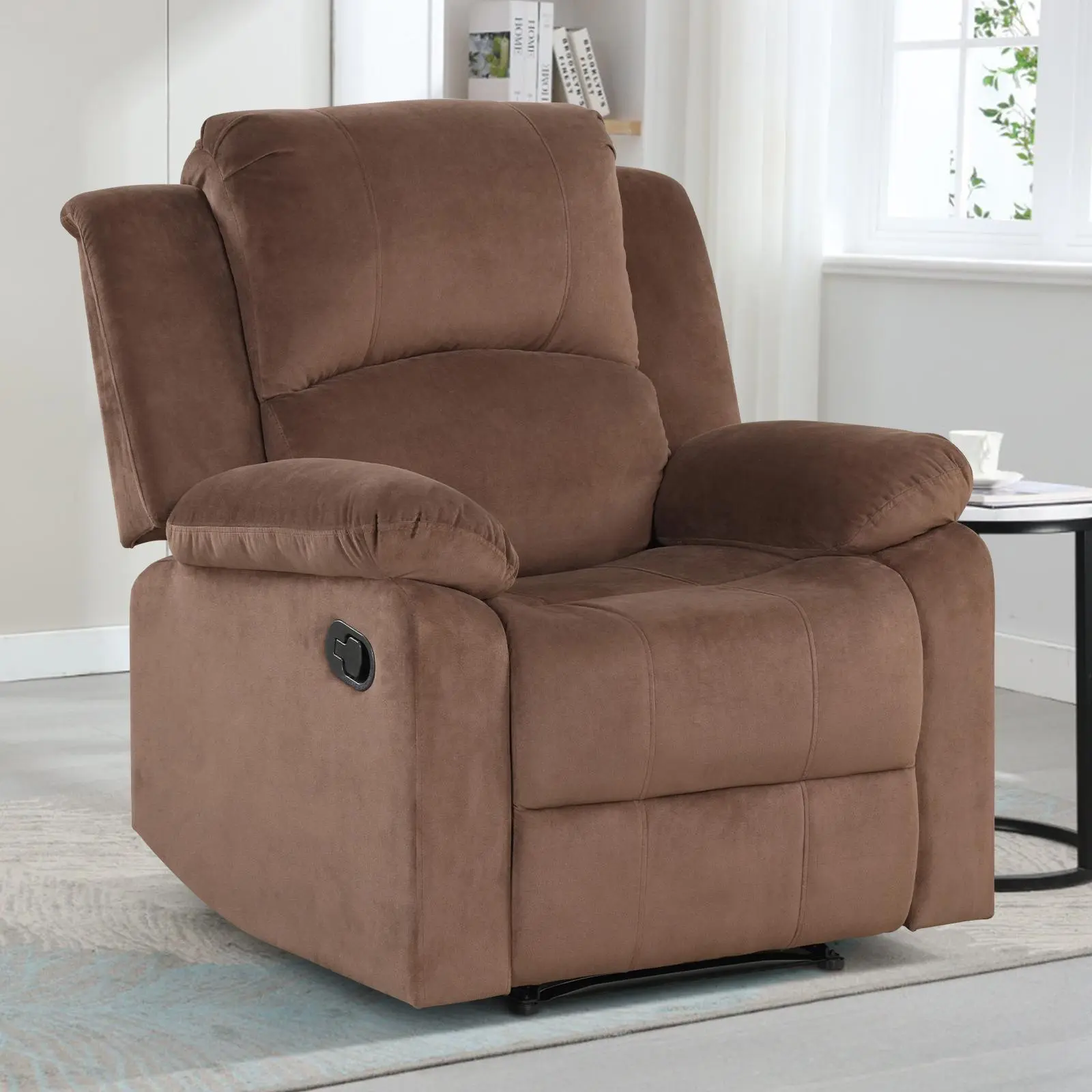 EBELLO Overstuffed Manual Recliner Chair - Manual Operation, Plush Fabric, Accessible Recliners with Adjustable Angle, Handle, 34.76x35.9x40" Single Sofa Furniture for Living Room Decor, Bedroom Gift
