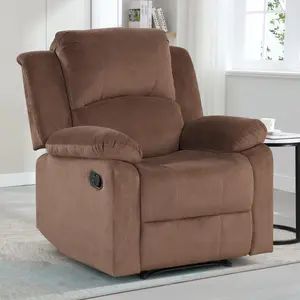 EBELLO Overstuffed Manual Recliner Chair - Soft Breathable Fabric Upholstered Single Sofa with Thick Padding for Living Room, Bedroom, Home Theater and Reading Nook, Comfortable Ergonomic Lounge Seat for Relaxation