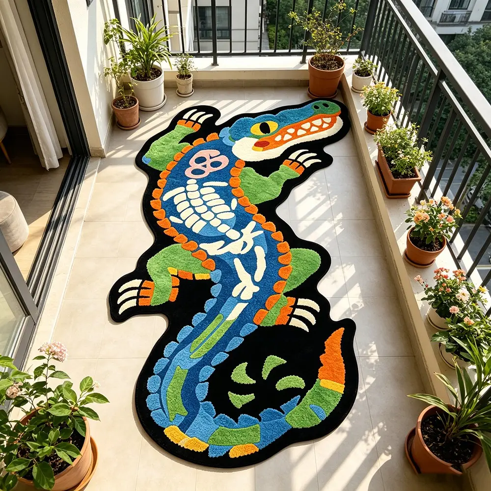Vintage Colorful Alligator Shape Rug, Soft Plush Carpet for Bedroom, Living Room, Kitchen, Bathroom, Easy Clean, Festive Home Decor, Household Decorative Rug, Home Decor Rugs