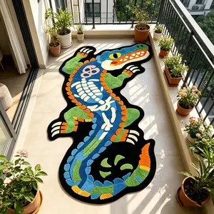 Vintage Colorful Alligator Shape Rug, Soft Plush Carpet for Bedroom, Living Room, Kitchen, Bathroom, Easy Clean, Festive Home Decor, Household Decorative Rug