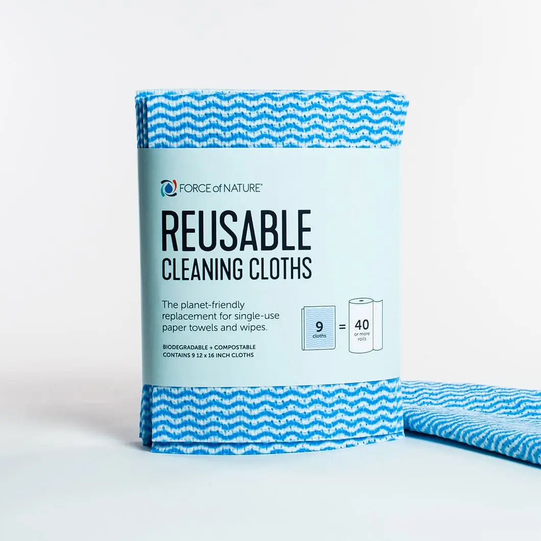 Force of Nature Reusable Cleaning Cloths, Non-Abrasive, Reusable & Washable, Ultra-Absorbent - 9 Pack Towels Eco Friendly Microfiber Soft Microfiber