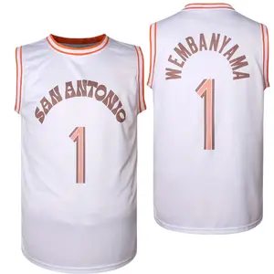 San Antonio #1 Men'S Basketball Jersey - 100% Polyester Embroidered Sports Top, V-Neck, Loose Fit, Slight Stretch Knit Fabric for Training, Team Sports, Outdoor Activities - Adult Male Universal Fit