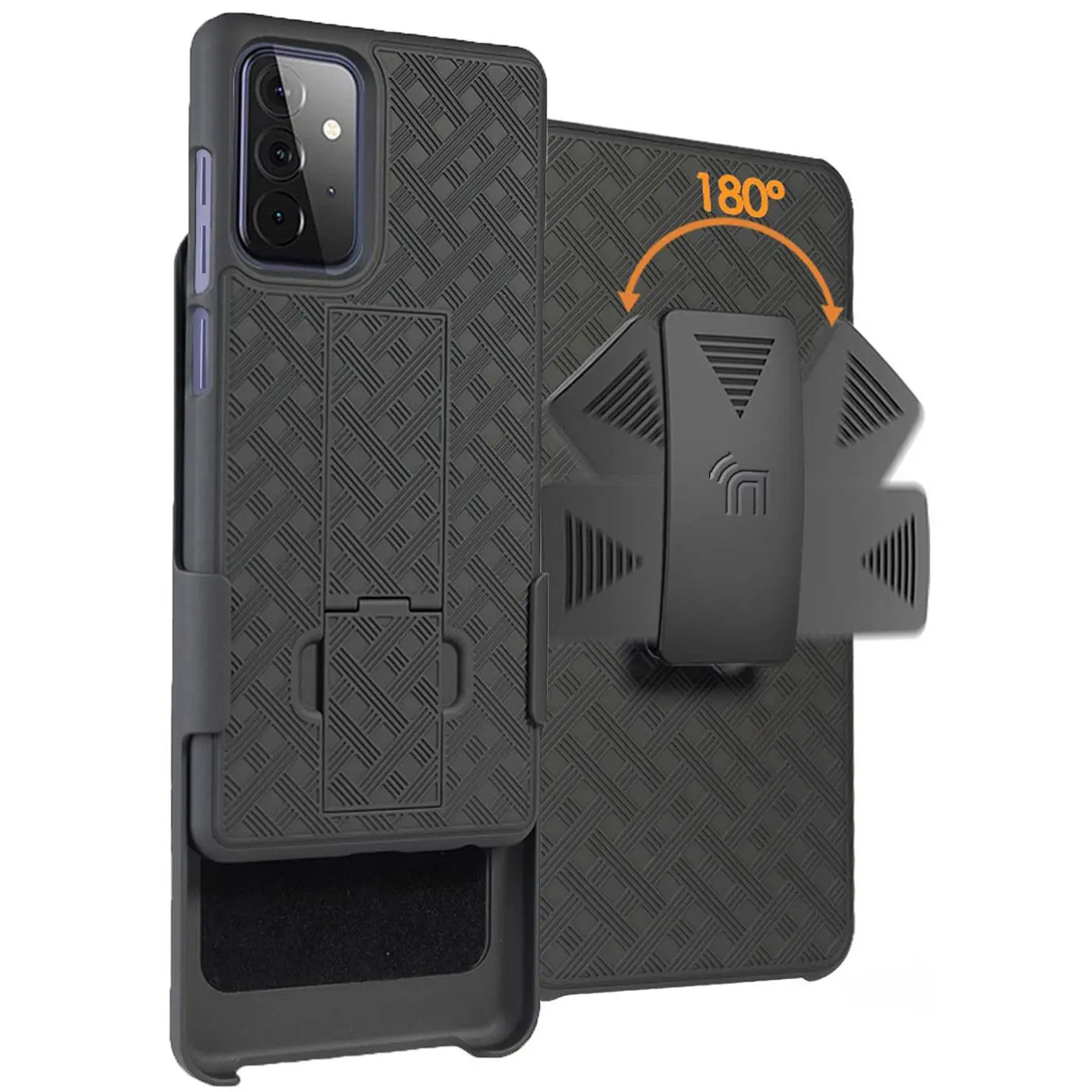 Case with Clip for Galaxy A72 5G, Nakedcellphone [Black Tread] Kickstand Cover with [Rotating/Ratchet] Belt Hip Holster Holder Combo for Samsung Galaxy A72 5G Phone