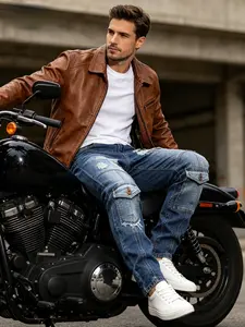 Mens Jeans Slim Fit,Carpenter Jeans for Men,Ruged Motorcycle Denim Pants with Ripped & Patch Details