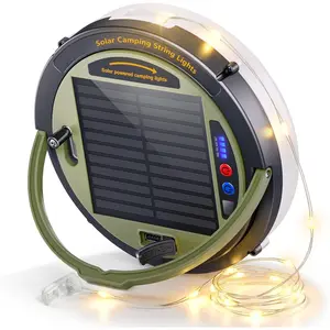 Solar Camping String Lights, 5400mAh/ 49.2FT/ 11 Modes Rechargeable Camping Lights Outdoor/Indoor, 4-in-1 Quick Storage Fairy Tent Lights Portable LED Lamp