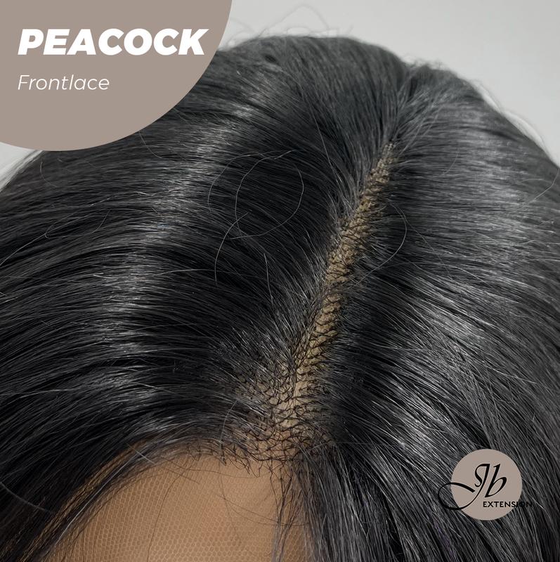 JBEXTENSION 26 Inches Curly Black With ​Multiple Color Pre-Cut Frontlace Wig PEACOCK