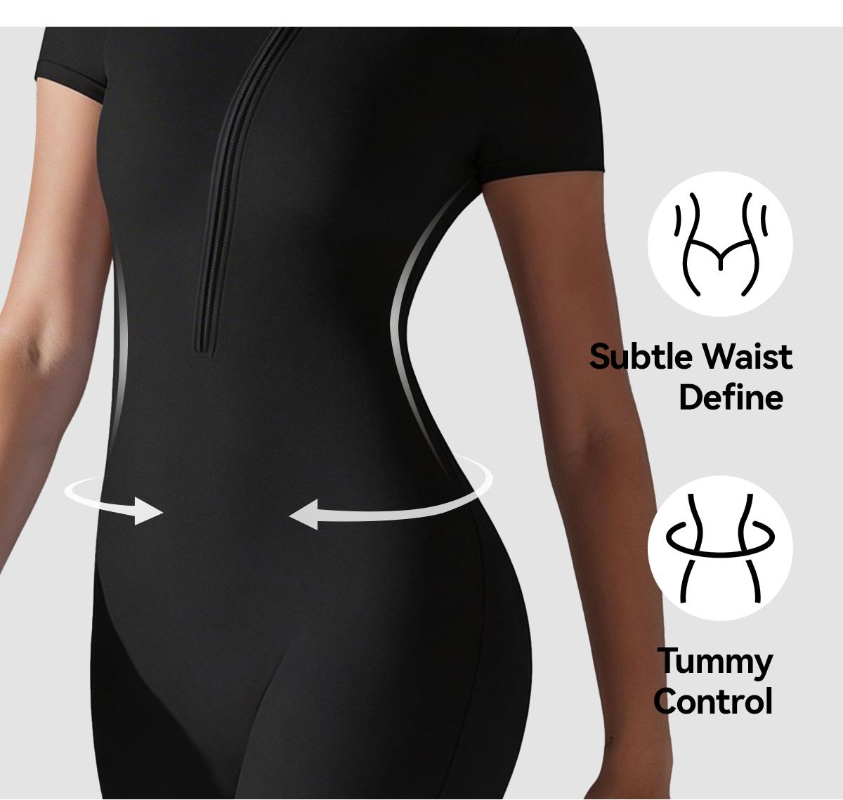 Women's Tight Zipper Short-Sleeved Shorts Yoga Jumpsuit, Soft Stretch Moisture-Wicking Quick-Drying Breathable Activewear Clothing, Athletic Training Apparel for Yoga Pilates, Gym Clothes Women