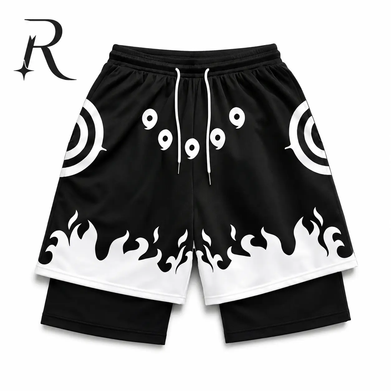 Men's 6 Paths Naruto Shippuden 2-in-1 Bilayer Quick-Dry Running Shorts - Gym Athletic Workout Clothing, Summer Holiday Gift