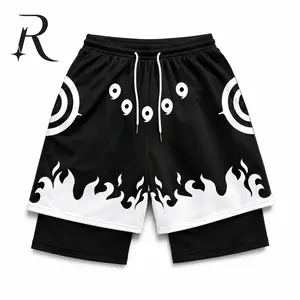 Men's 6 Paths Naruto Shippuden 2-in-1 Bilayer Quick-Dry Running Shorts - Gym Athletic Workout Clothing, Summer Holiday Gift