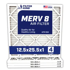 Filter King 12.5x25.5x1 Air Filter | 4-PACK | MERV 8 HVAC Pleated A/C Furnace Filters | MADE IN USA | Actual Size: 12.5 x 25.5 x .75"