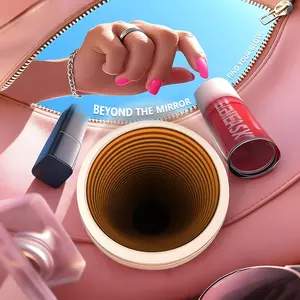 Infinity Travel Lighted Makeup Mirror, Abyss LED Compact Pocket Mirror with Light for Purse, Mini Small Light Up Mirror with 3 Color Lightling, Rechargeable, Handheld,Portable, Folding Pink