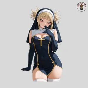 Himiko Toga Nun Cosplay Sticker, Vinyl Waifu Sticker in Gothic Outfit, Laptop and Phone Decor