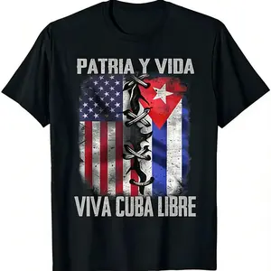 Patria YVida   Streetwear Tshirt Graphic Tee Freedom Design Unisex Fashion Vintage Style Patria Y Vida T-Shirt Viva Cuba Libre Graphic Tee Cuban Freedom USA Cuba Flag Shirt Unisex