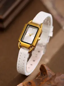 Women's Elegant Rectangular Quartz Watch, PU Leather Strap, Business Casual Daily Wear, Analog Face, Zinc Alloy Case, All Seasons, Fashionable Analog Watch