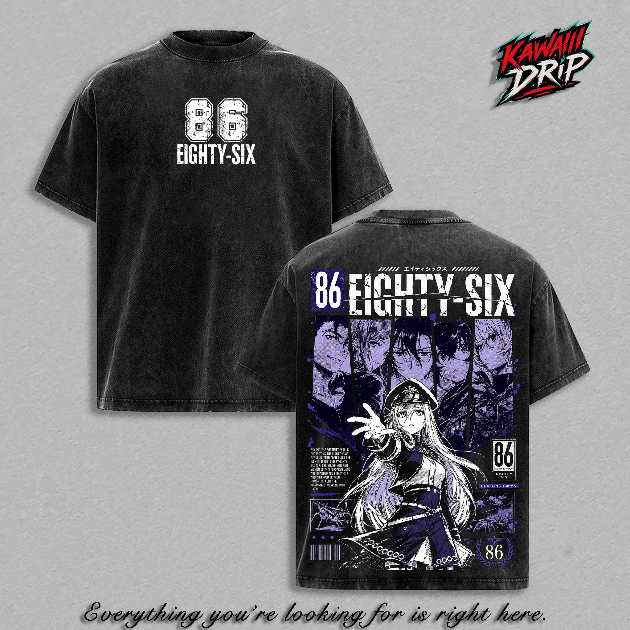 86 Eighty Six Lena Anime Double Printed Vintage Washed Tee Unisex Oversize Anime Manga Washed Heavyweight Cotton T-Shirt