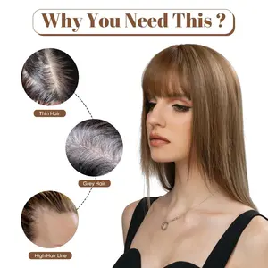 One Piece Synthetic Clip in Hair Topper With Bangs Straight Wig Overhead Natural Invisible Replacement Cover White Hair Piece