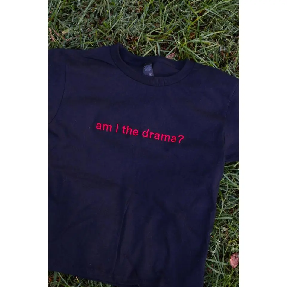 Embroidered am i the drama? Baby Tee, Long Crop Tops