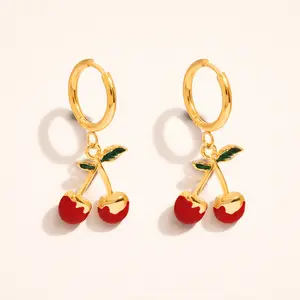 Chiara Cherry Earrings in 18K Gold PVD Polished Finish Versatile Lightweight Eye-Catching Statement Jewelry for Casual Looks and Vacation Outfits