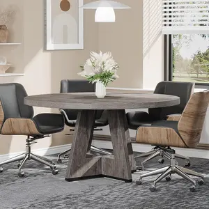 Tribesigns 47-Inch Wooden Round Conference Table for Meeting Room, Seats 4-6, Thick Tabletop, Grey