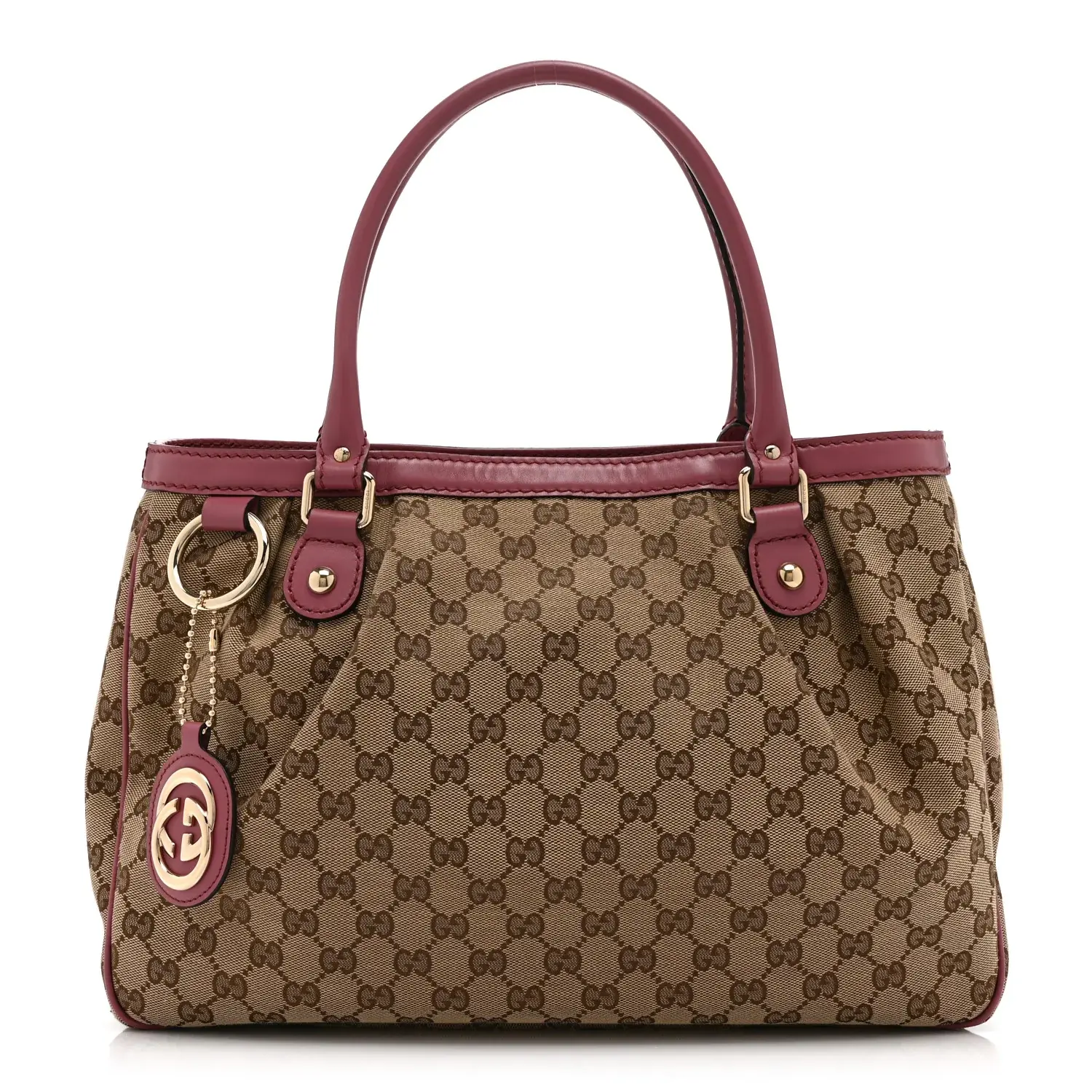 Pre-owned GUCCI GG Monogram Canvas and Calfskin Shoulder Bags GG Monogram Medium Sukey Top Handle Tote Peonia Flower