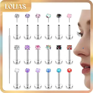 LOLIAS 18PCS Threadless Nose Rings Studs for Women Men 20G 18G 16G Hypoallergenic Surgical Stainless Steel Labret Lip Rings CZ Opal Push in Earrings Flat Back Nose Stud Cartilage Nostril Conch Helix Tragus Piercing Jewelry