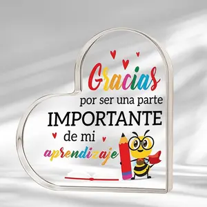 Spanish Teacher Thank You Heart Acrylic Desk Decor, Kawaii Style Colorful Inspirational Plaque, Bee Design for Teacher Appreciation
