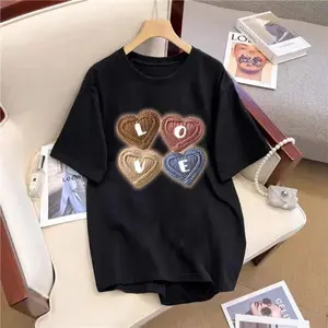 Oversized T-shirt For Men Women Korean Style Simple Printed Graphic Casual Fabric Top Breathable Cotton Day Soft Thick Womenswear Basic Black Crewneck Minimalist Tshirt Streetwear Summer Shortsleeve
