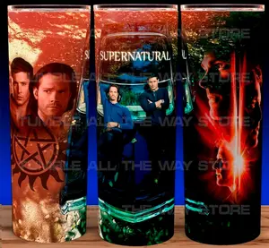 Supernatural TV Show Sam and Dean Winchester - Castiel - Jack Cup Mug Tumbler 20oz with Lid and Straw - Elegant Drinkware for Supernatural Fans - Perfect for Hot or Cold Drinks! Stainless Steel. Flasks Plastic Glossy Insulated
