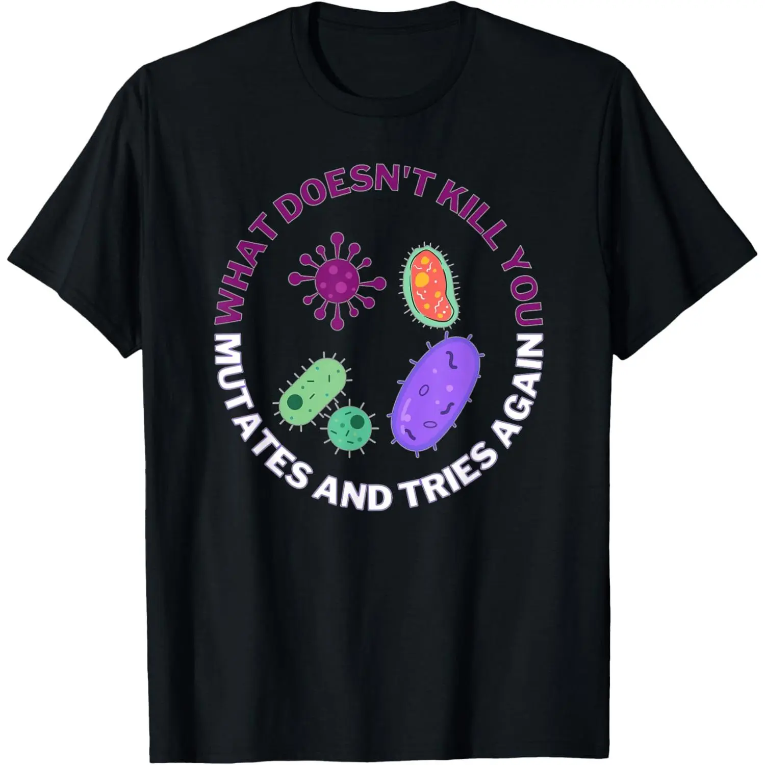 Men's 'Bacteria Mutates' Graphic T-Shirt, Breathable 100% Cotton Fabric, Casual Short Sleeve Fashion Top for Summer