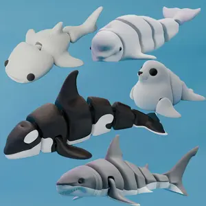 5pcs Set 3D Printed Whale & Shark Statues: Orca, Beluga, Great White, Seals, Whale Sharks - Indoor/Outdoor Decor, Collectible Room Decor, Perfect Gift for Friends & Family. Ocean Creature, Fantasy Marine Design. Unique Home Decor, Novelty Collectible