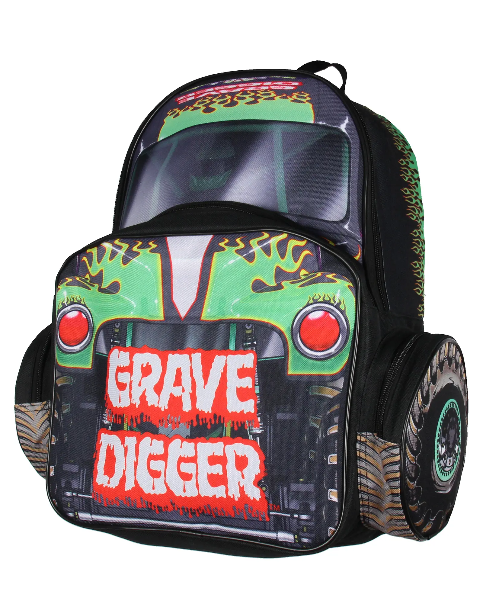 Monster Jam Grave Digger Truck-Shaped Dual Compartment Backpack, 16" Durable Compartment Backpack with Distinctive Pattern, Easy-Carry Design, Easy to Clean for Daily Use